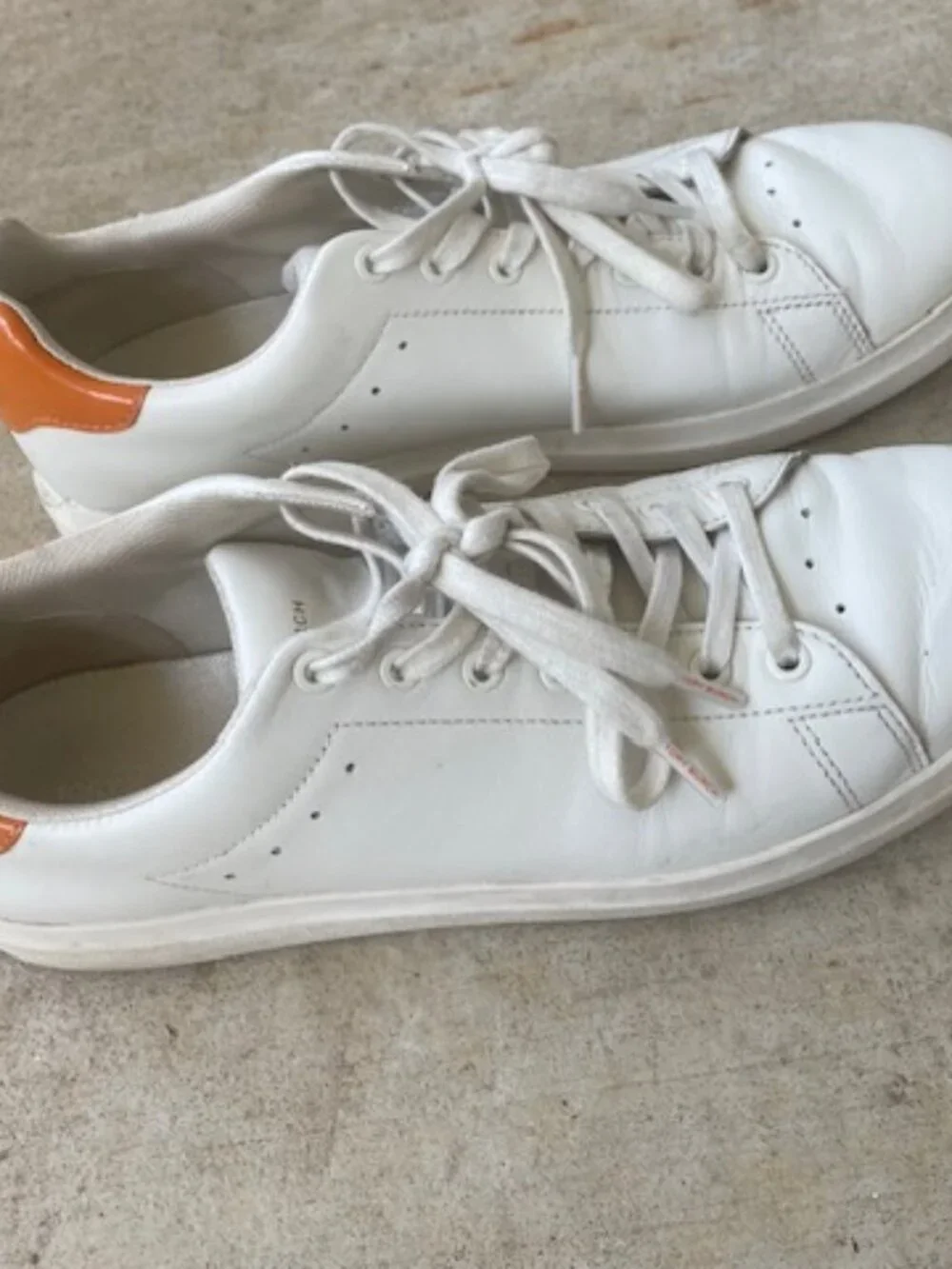 Tory Burch Women's Howell Court Leather Sneakers, White Orange, Size 9